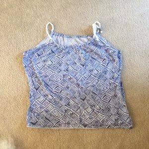 Blue and white print tank top